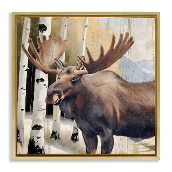 Stupell Industries Mountain Walk Moose Portrait Gold Framed Floater Canvas Wall Art design by Kim Allen, 25 x 25