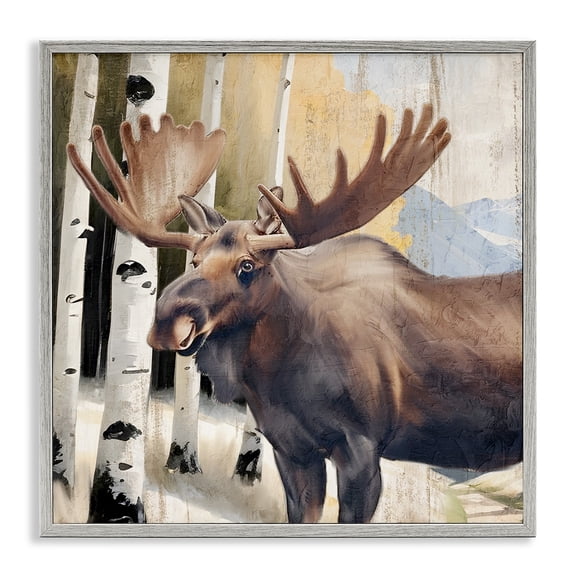 Stupell Industries Mountain Walk Moose Portrait Gray Framed Giclee Art design by Kim Allen, 12 x 12
