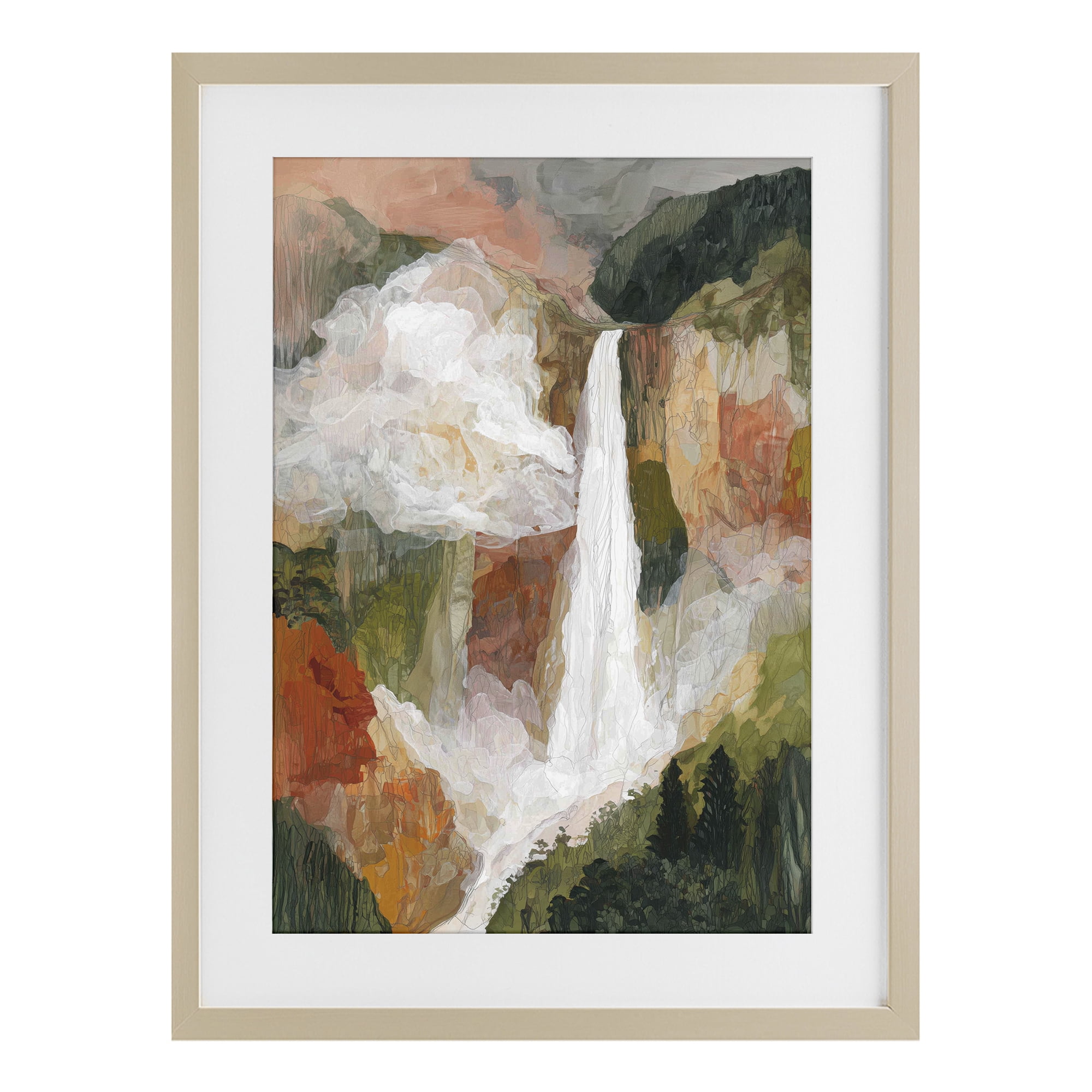 Stupell Industries Mountain Waterfall Landscape Birch Framed Print Under Glass, design by Chromatic Storm Studio
