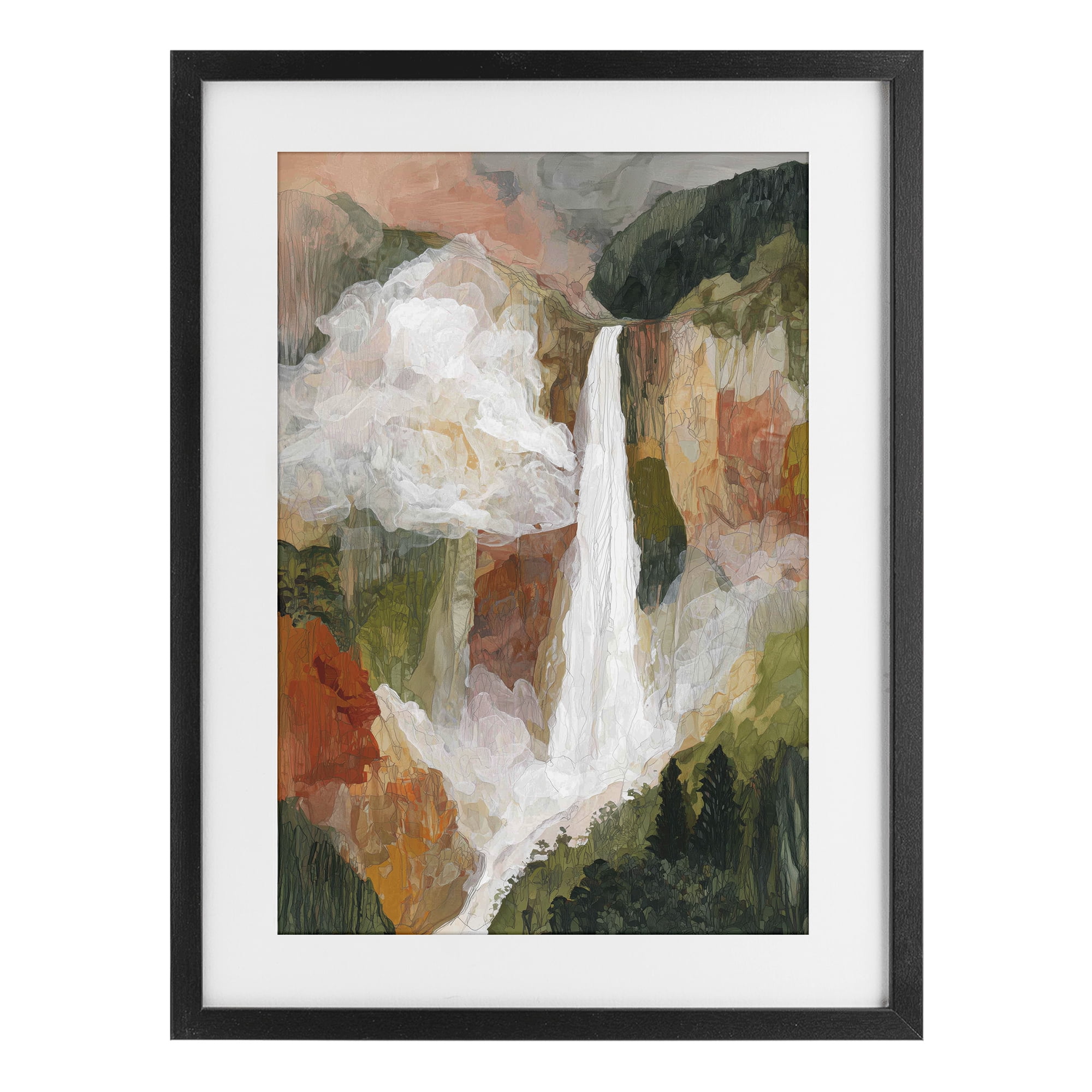 Stupell Industries Mountain Waterfall Landscape Black Framed Print Under Glass, design by Chromatic Storm Studio