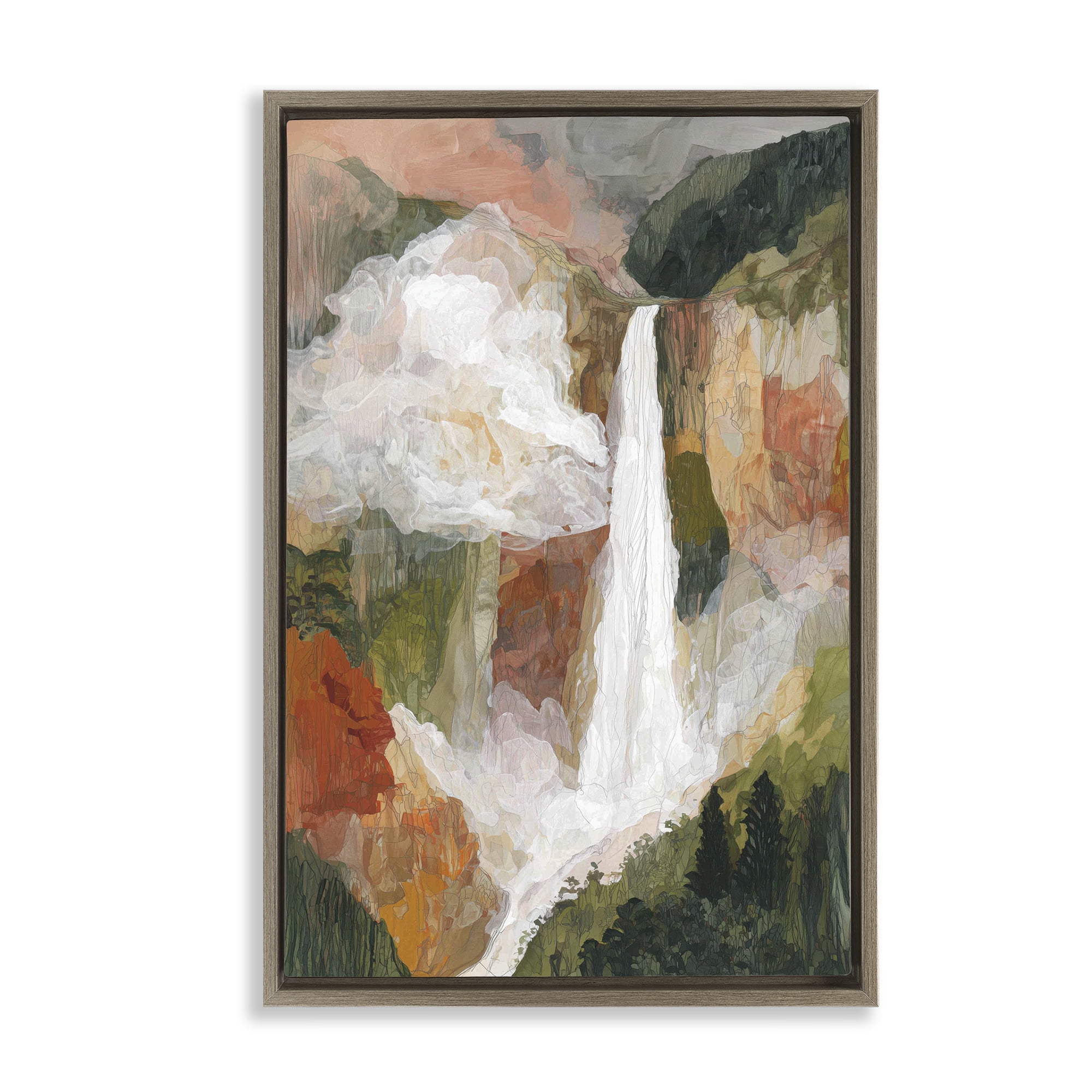 Stupell Industries Mountain Waterfall Landscape Brown Framed Floater Canvas Wall Art, design by Chromatic Storm Studio
