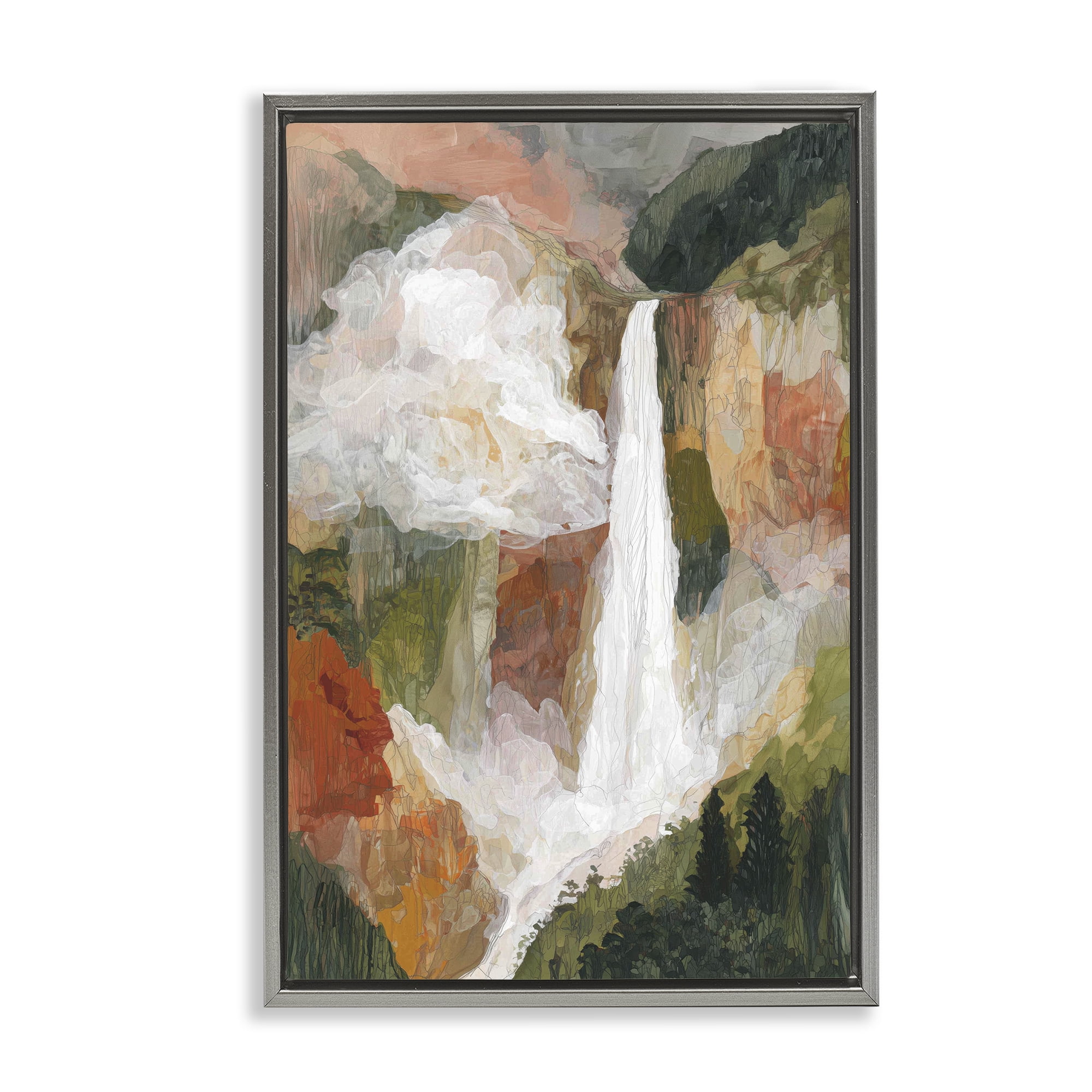 Stupell Industries Mountain Waterfall Landscape Gray Framed Floater Canvas Wall Art, design by Chromatic Storm Studio