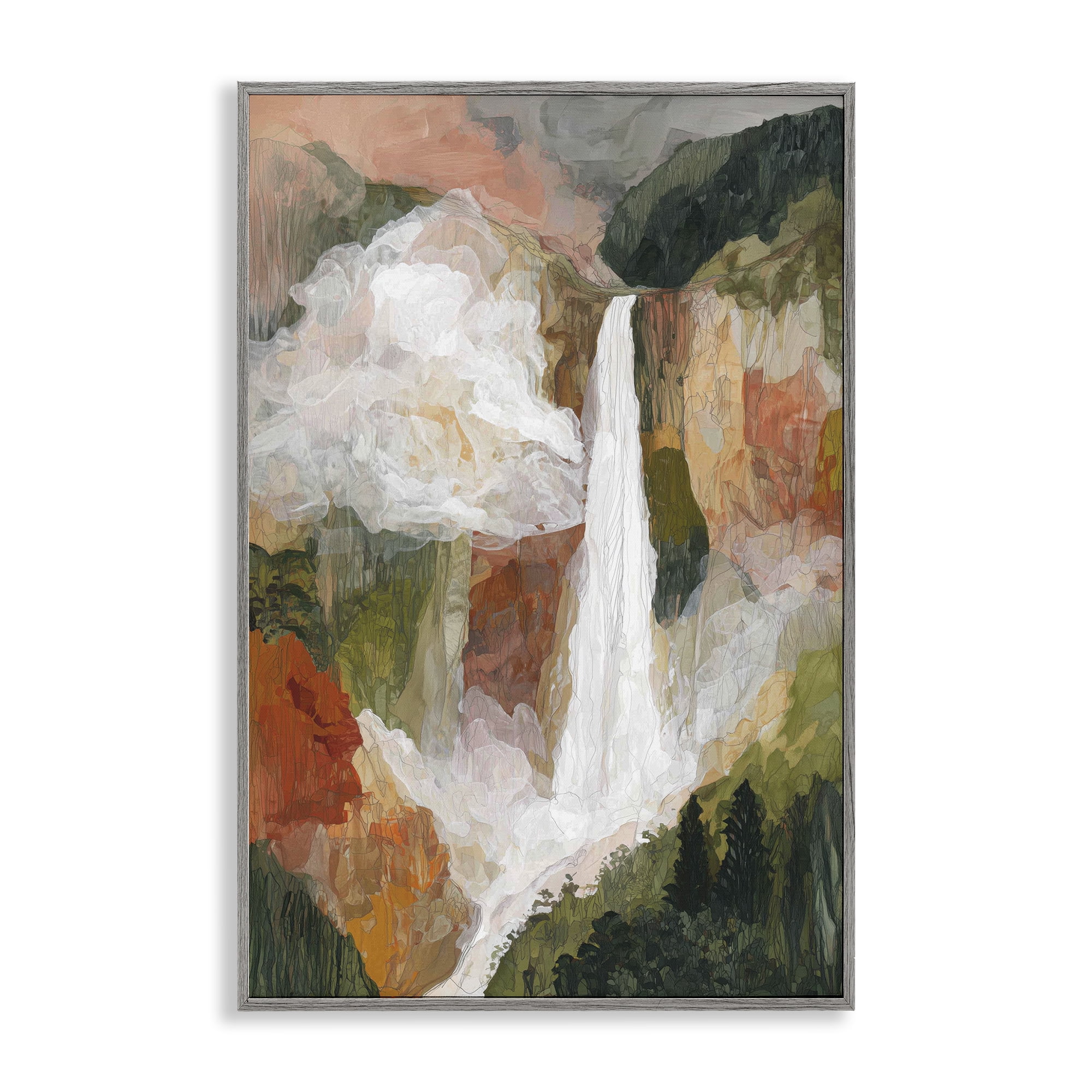 Stupell Industries Mountain Waterfall Landscape Gray Framed Giclee Art, design by Chromatic Storm Studio