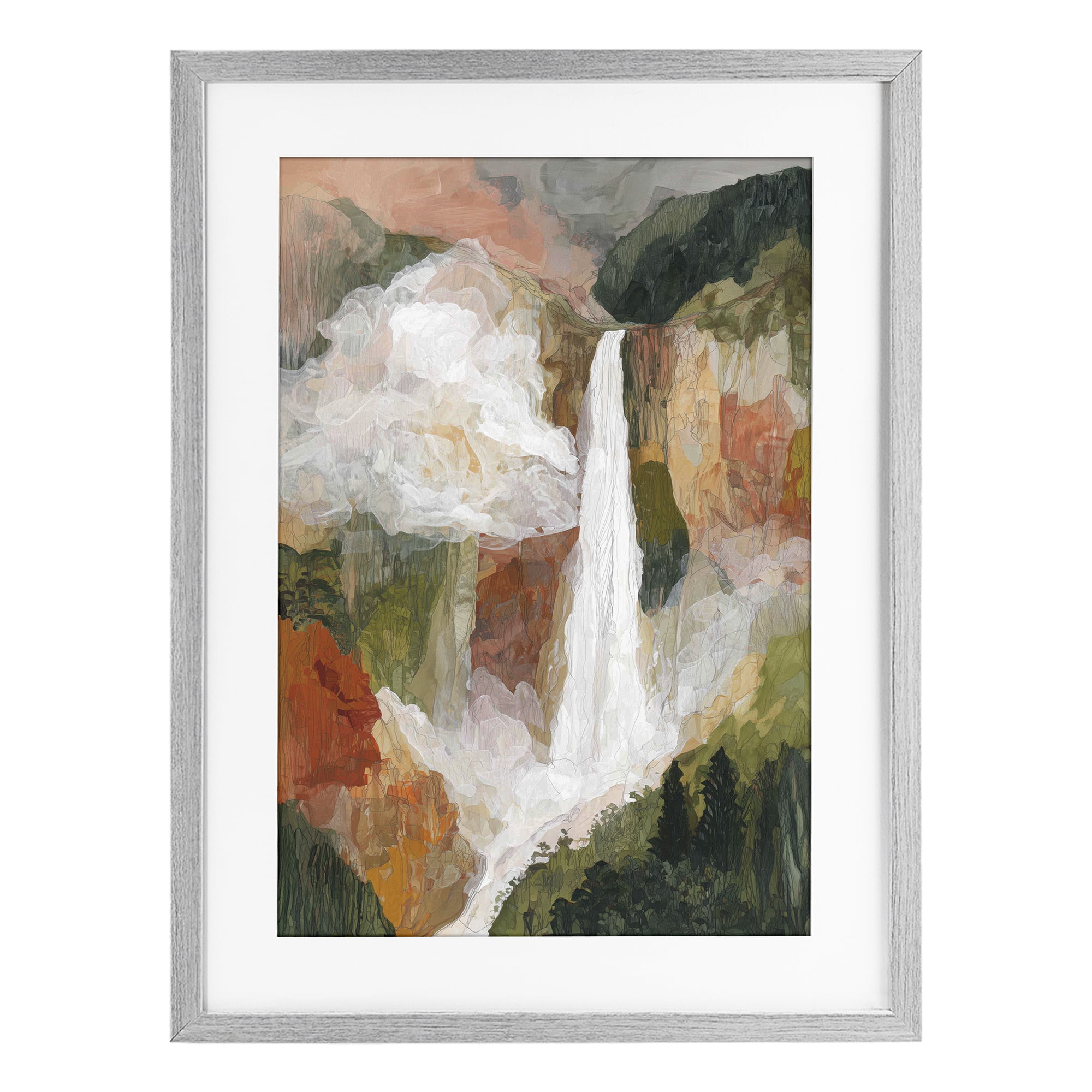 Stupell Industries Mountain Waterfall Landscape Gray Framed Print Under Glass, design by Chromatic Storm Studio