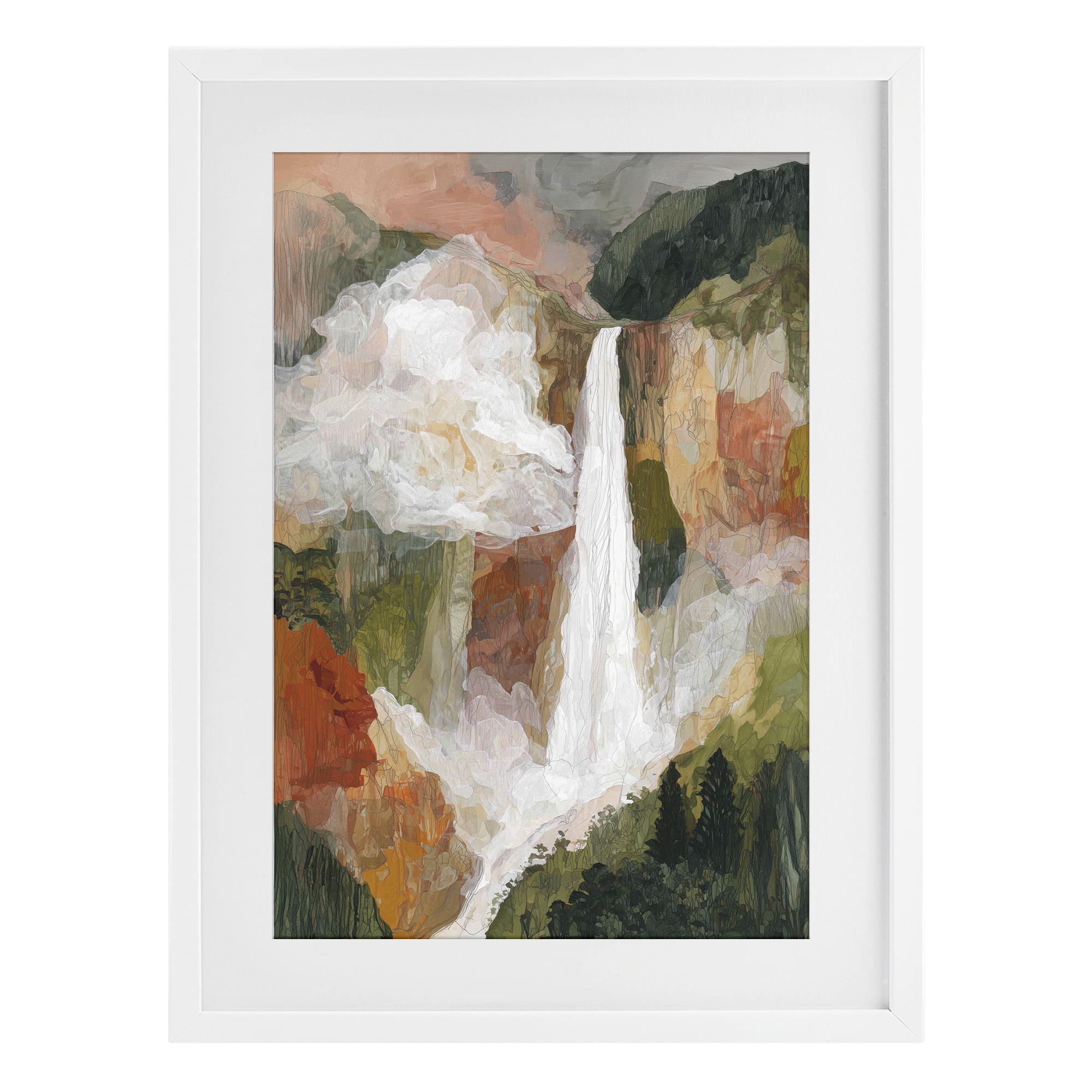 Stupell Industries Mountain Waterfall Landscape White Framed Print Under Glass, design by Chromatic Storm Studio
