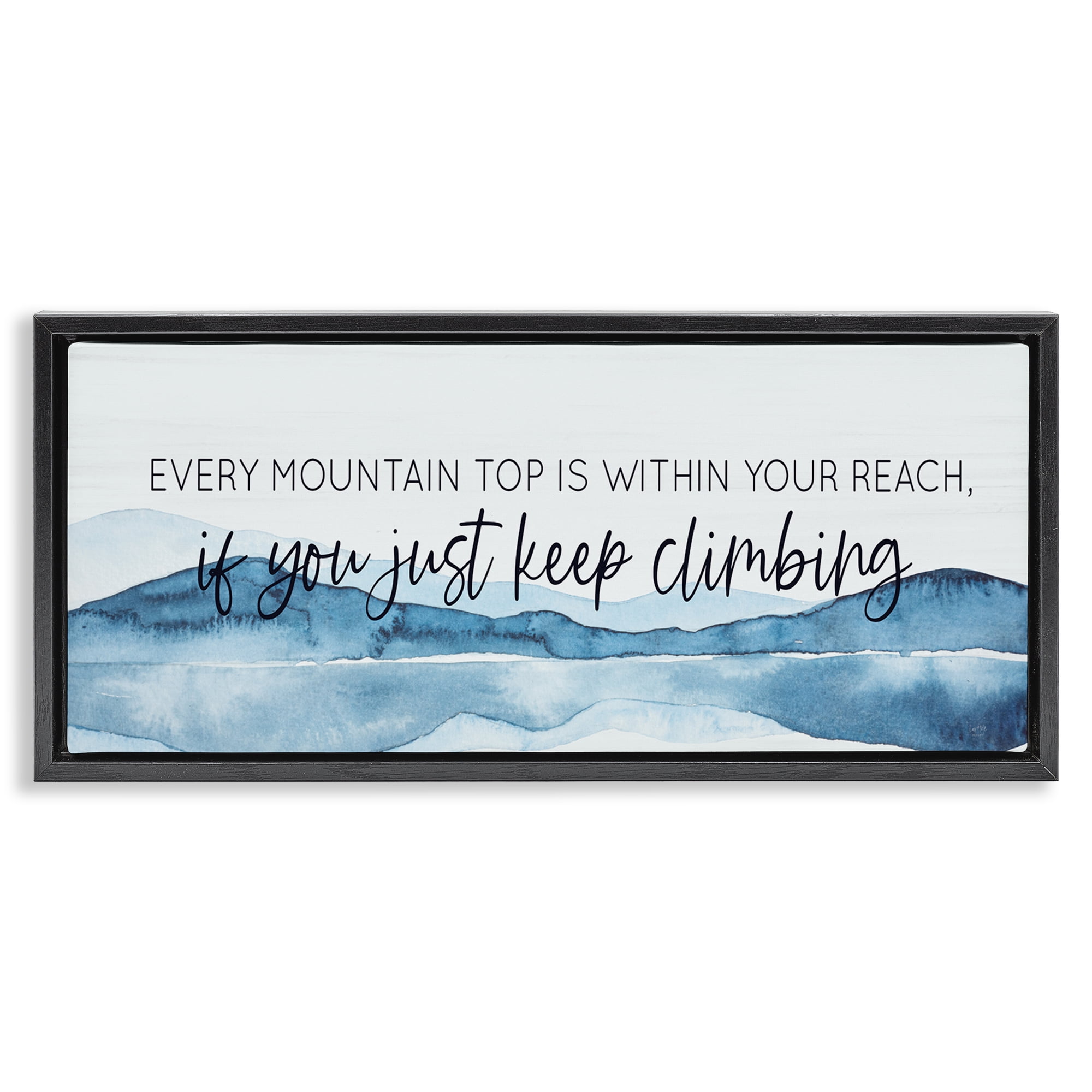 Stupell Industries Mountain Within Reach Text & Numbers Painting Black Floater Framed Canvas Art Print Wall Art, 31 x 14