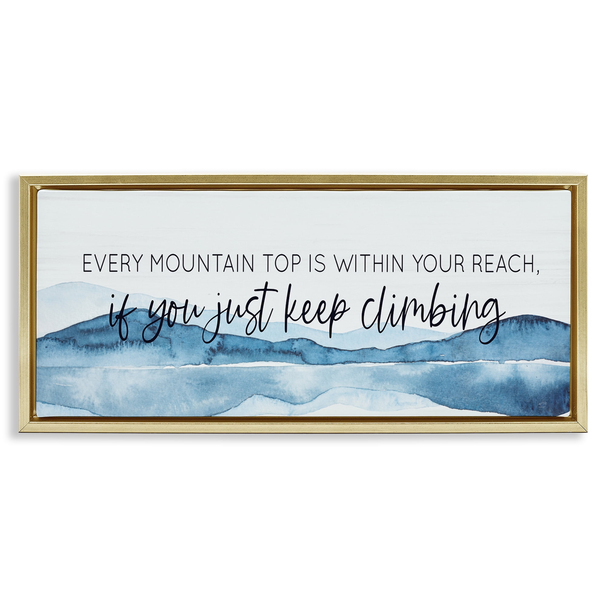 Stupell Industries Mountain Within Reach Text & Numbers Painting Gold Floater Framed Canvas Art Print Wall Art, 31 x 14