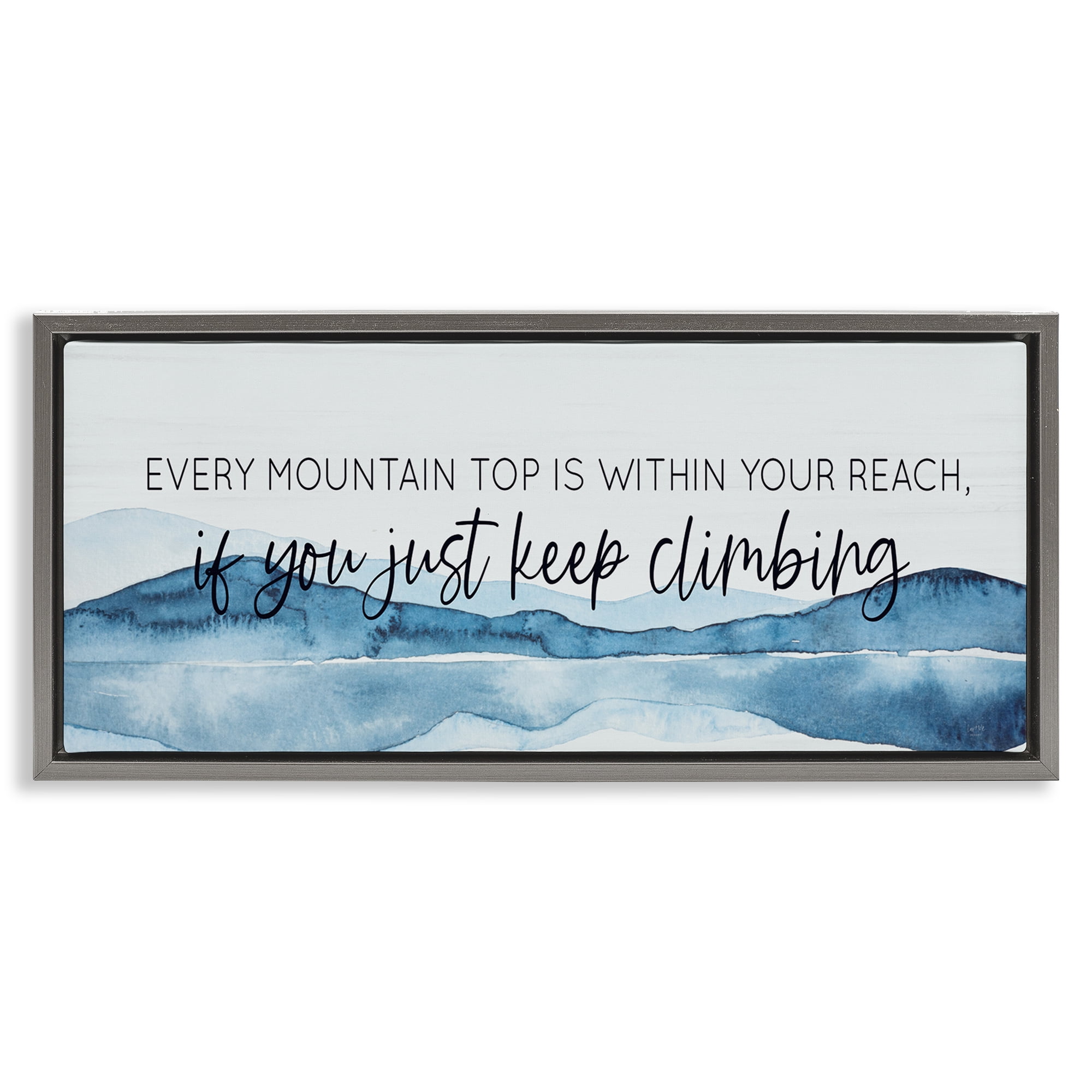 Stupell Industries Mountain Within Reach Text & Numbers Painting Gray Floater Framed Canvas Art Print Wall Art, 31 x 14