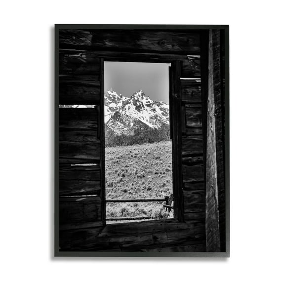 Stupell Industries Mountain in Cabin Window Landscape Photography Black Framed Art Print Wall Art, 11 x 14