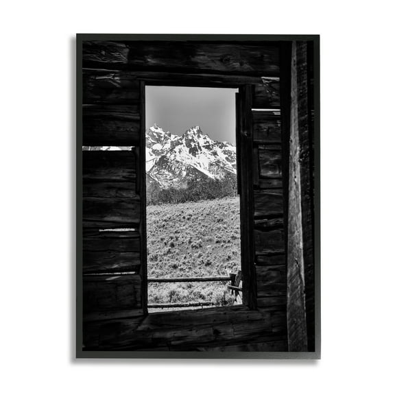 Stupell Industries Mountain in Cabin Window Landscape Photography Black Framed Art Print Wall Art, 11 x 14