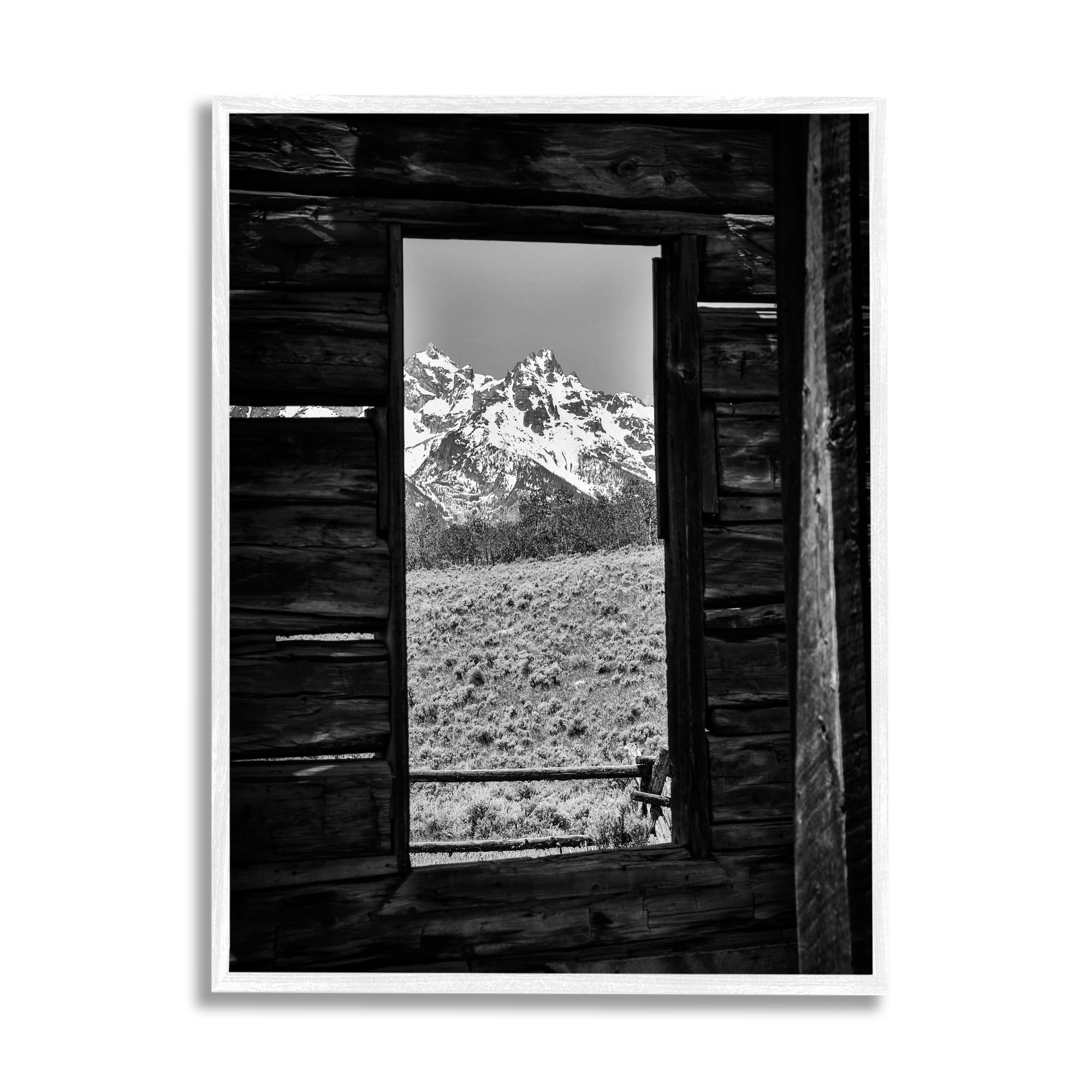 Stupell Industries Mountain in Cabin Window Landscape Photography White Framed Art Print Wall Art, 16 x 20