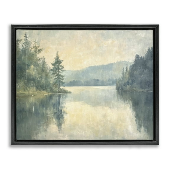 Stupell Industries Mountain's Reflection Landscape Landscape & Nature Painting Black Floater Framed Canvas Art Print Wall Art, 21 x 17