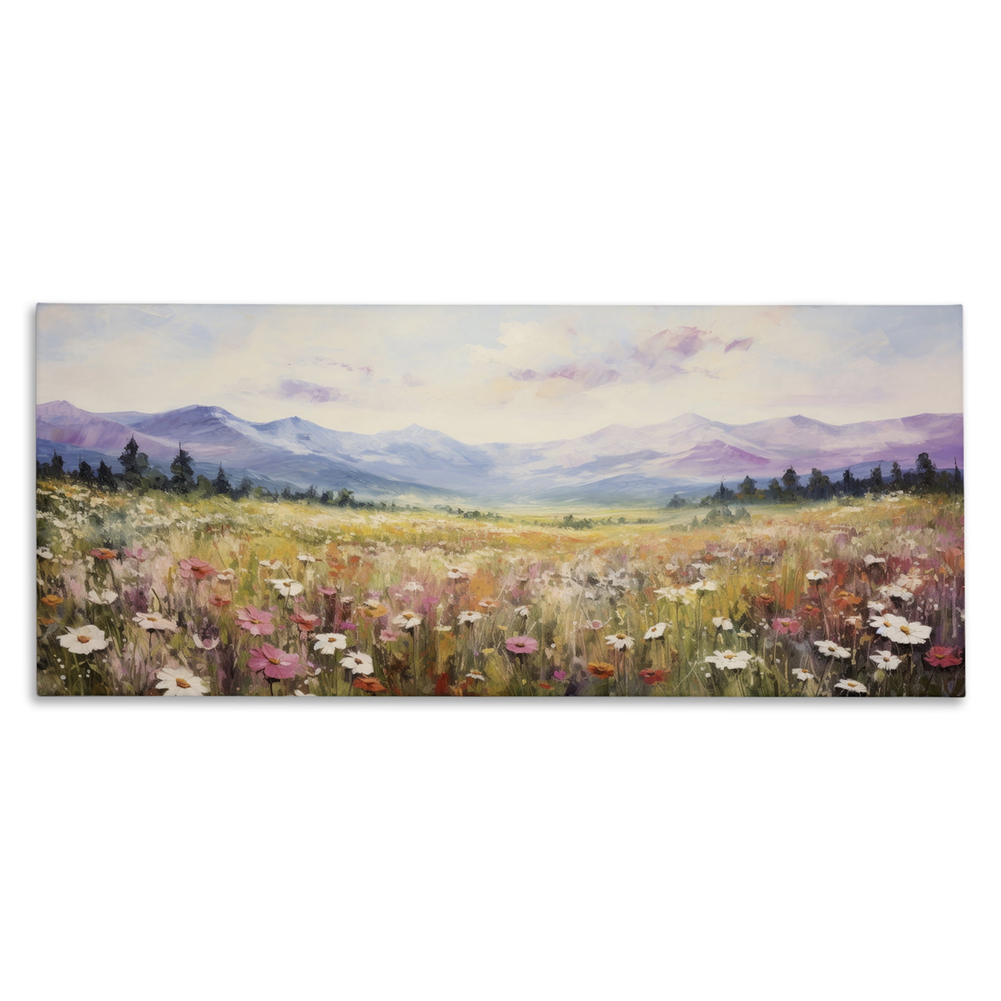 Stupell Industries Mountainous Daisy Meadow Landscape Painting Gallery Wrapped Canvas Art Print Wall Art, 30 x 13