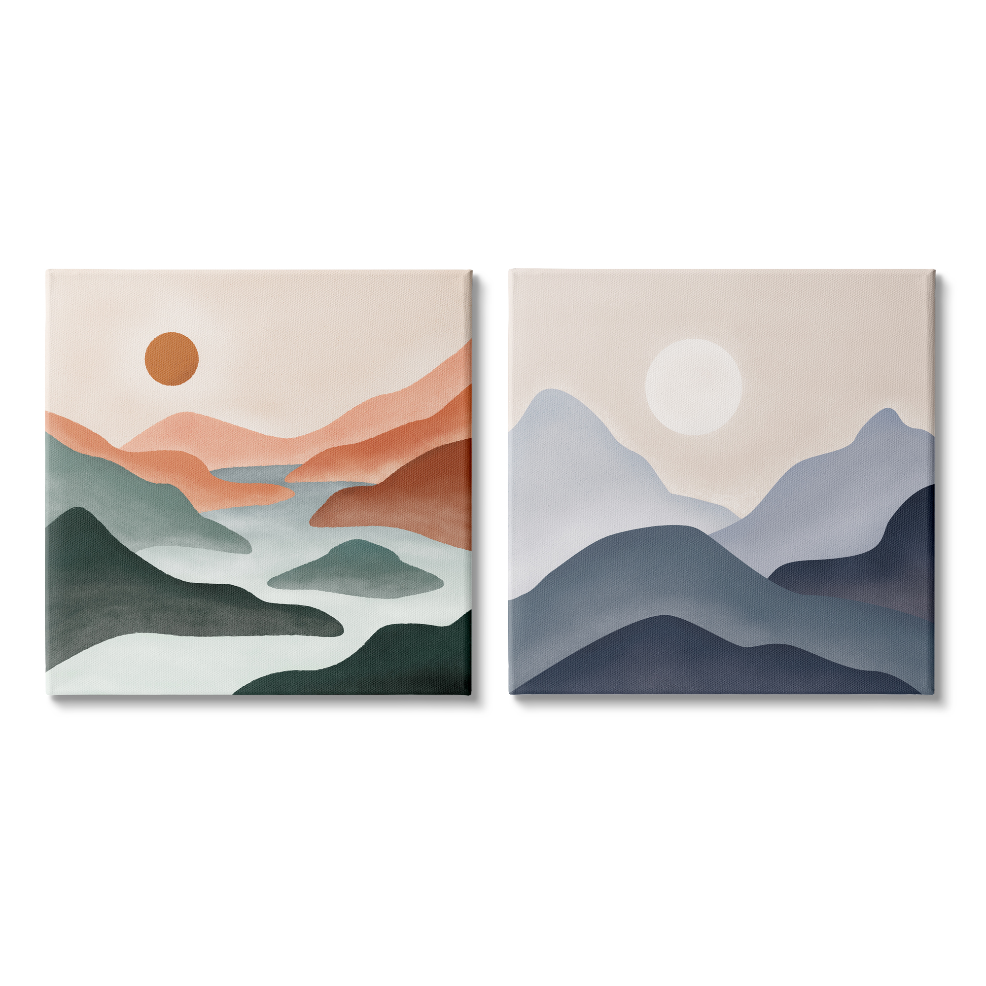 Stupell Industries Mountainous Landscape Flowing Stream River Modern Design Painting Gallery Wrapped Canvas Print Wall Art, Set of 2, Design by JJ Design House LLC