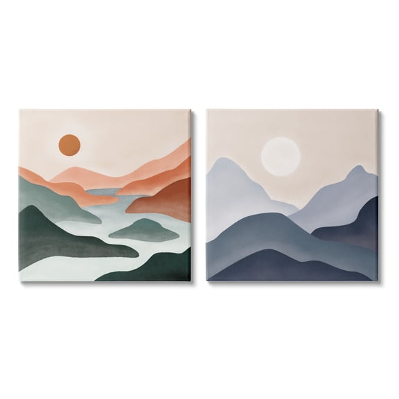 Stupell Industries Mountainous Landscape Flowing Stream River Modern Design Painting Gallery Wrapped Canvas Print Wall Art, Set of 2, Design by JJ Design House LLC