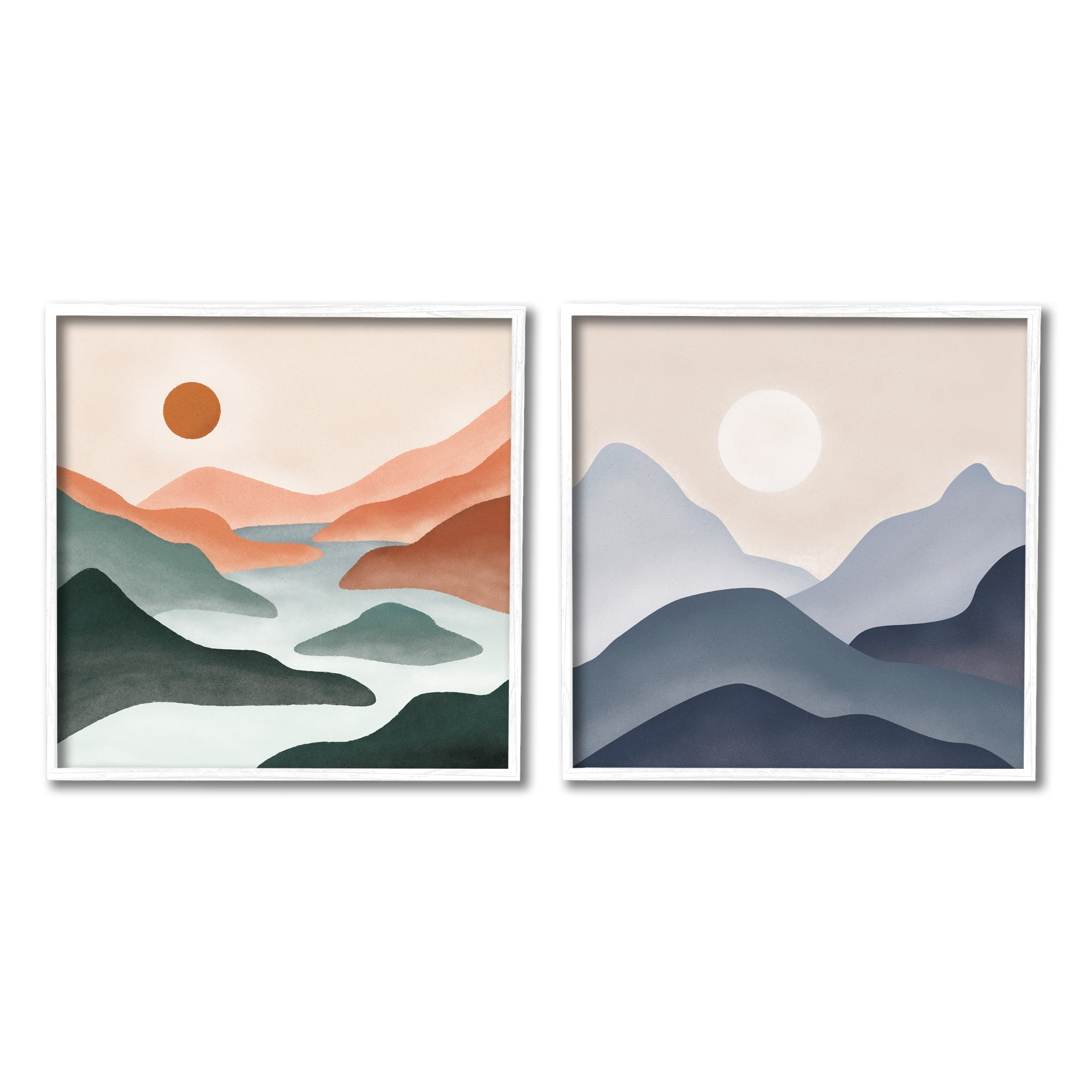 Stupell Industries Mountainous Landscape Flowing Stream River Modern Design Painting White Framed Art Print Wall Art, Set of 2, Design by JJ Design House LLC