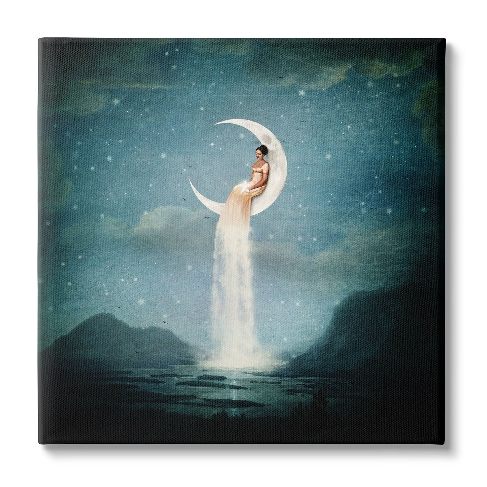 Stupell Industries Mountainous Ocean Landscape Moon Dress Waterfall Canvas Wall Art, 24 x 24, Design by Paula Belle Flores