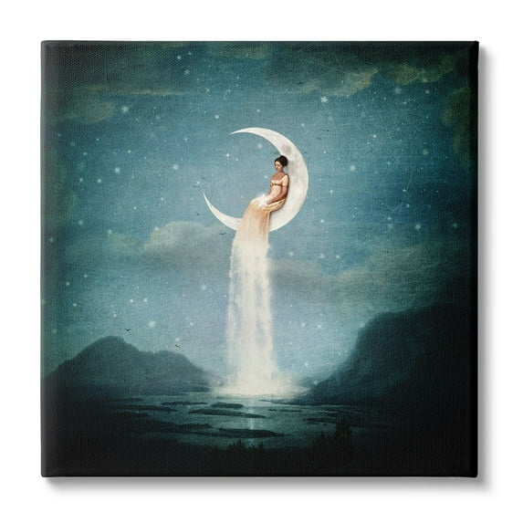 Stupell Industries Mountainous Ocean Landscape Moon Dress Waterfall Canvas Wall Art, 30 x 30, Design by Paula Belle Flores
