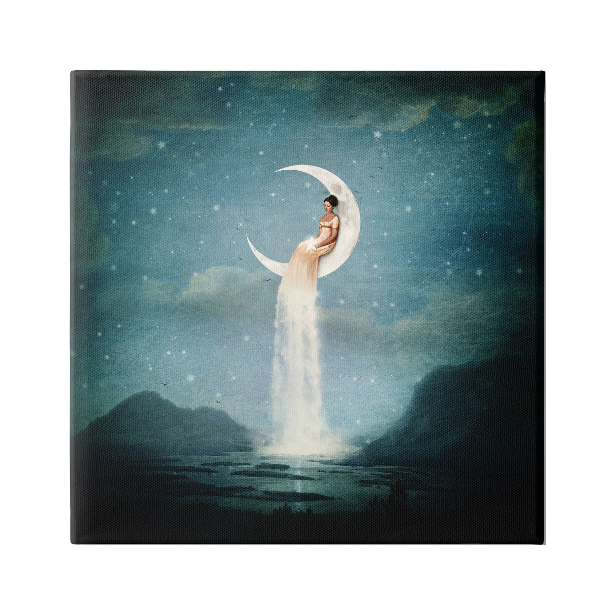 Stupell Industries Mountainous Ocean Landscape Moon Dress Waterfall Canvas Wall Art, 36 x 36, Design by Paula Belle Flores