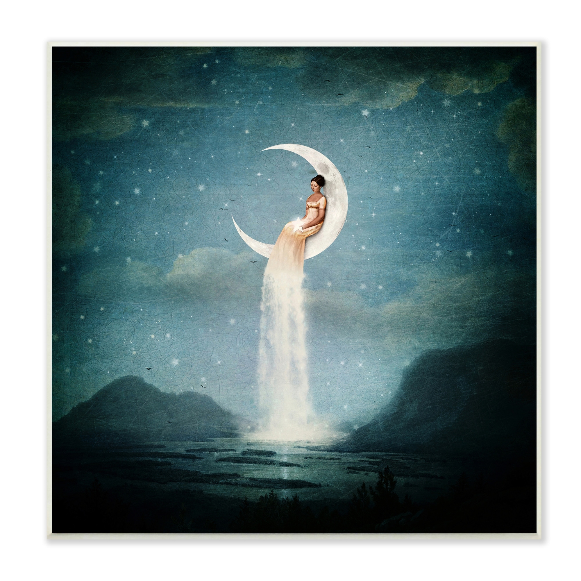 Stupell Industries Mountainous Ocean Landscape Moon Dress Waterfall Wood Wall Art, 12 x 12, Design by Paula Belle Flores