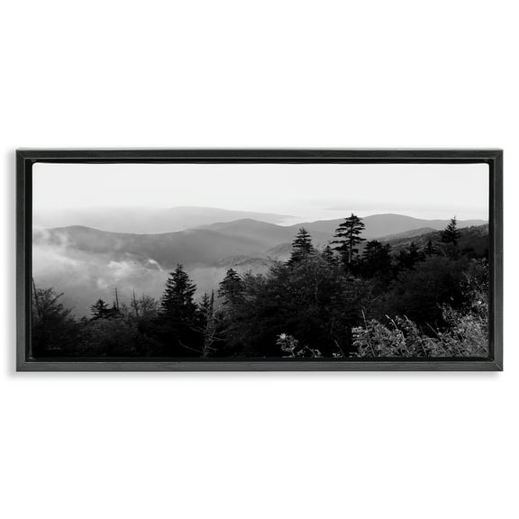 Stupell Industries Mountainous Trees Horizon Landscape & Nature Photography Black Floater Framed Canvas Art Print Wall Art, 25 x 11
