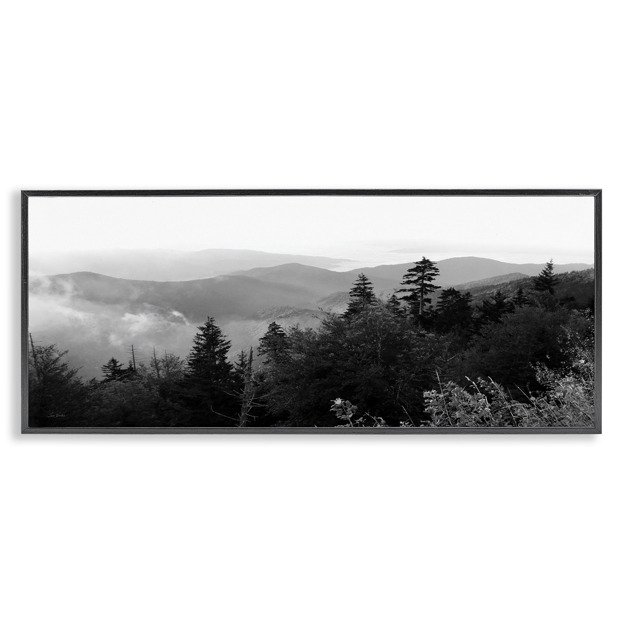 Stupell Industries Mountainous Trees Horizon Landscape & Nature Photography Black Framed Art Print Wall Art, 24 x 10
