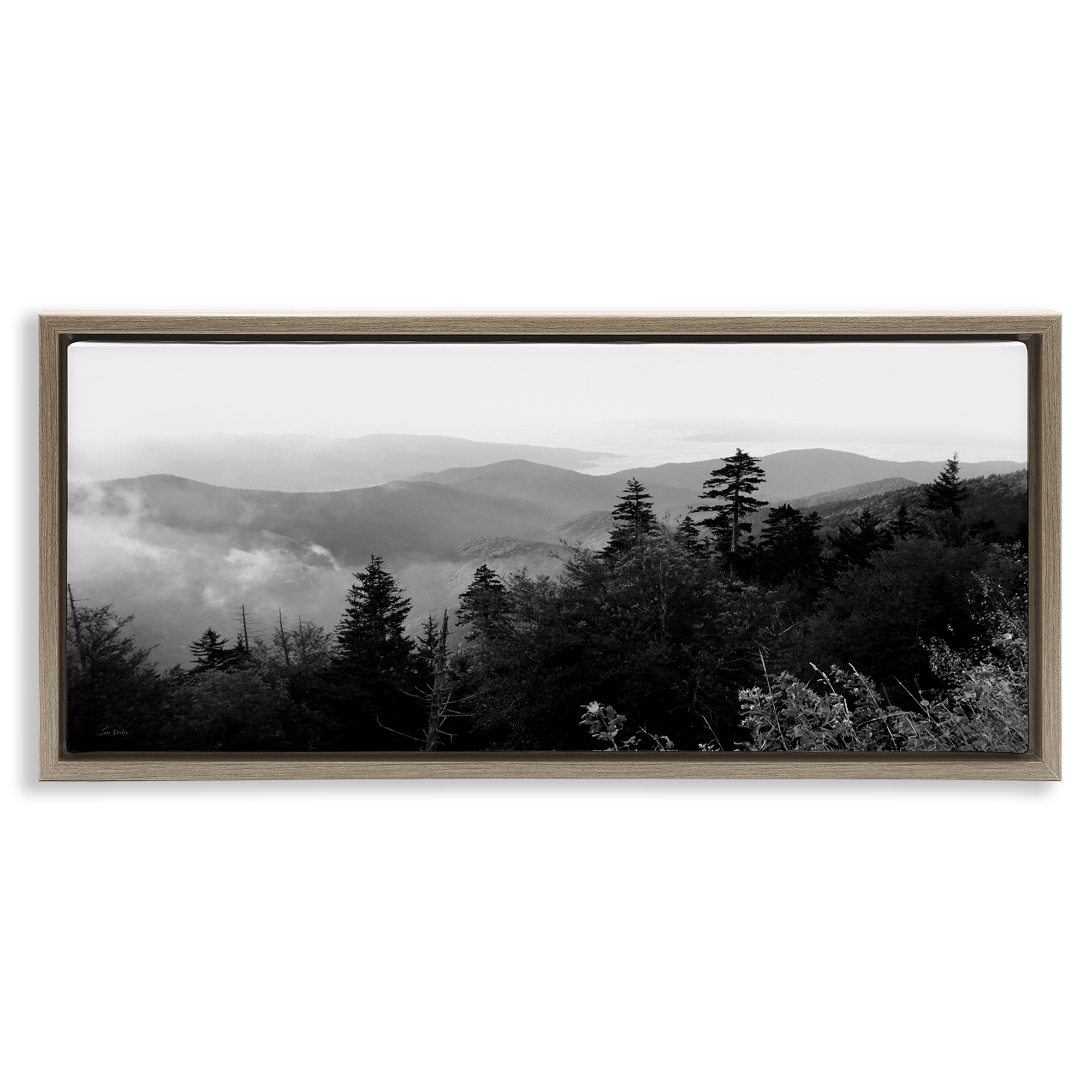 Stupell Industries Mountainous Trees Horizon Landscape & Nature Photography Brown Floater Framed Canvas Art Print Wall Art, 25 x 11