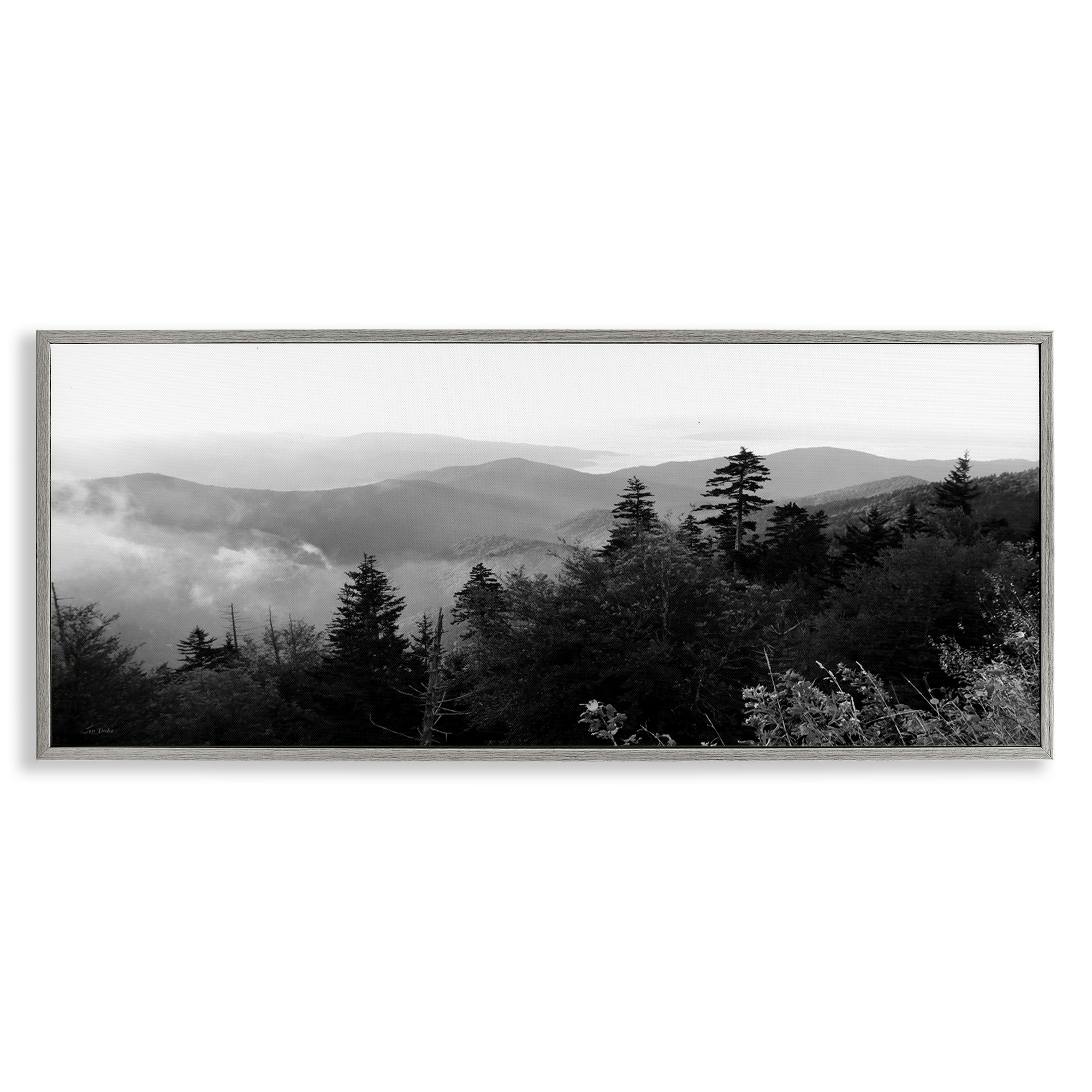 Stupell Industries Mountainous Trees Horizon Landscape & Nature Photography Gray Framed Art Print Wall Art, 30 x 13