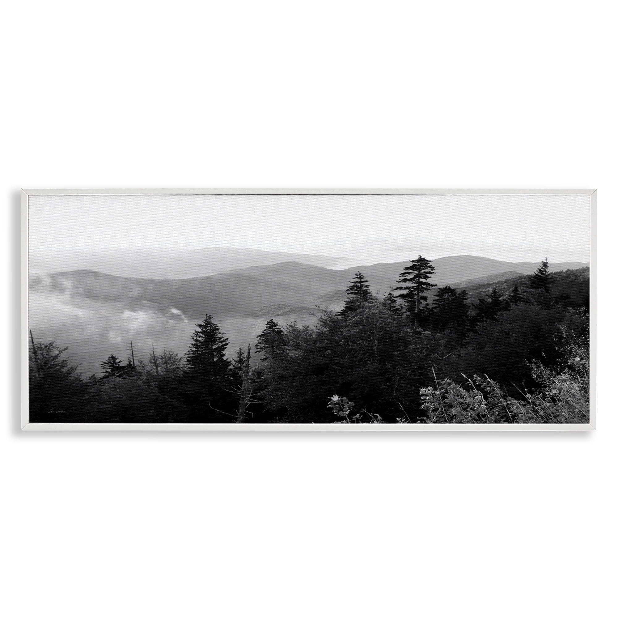 Stupell Industries Mountainous Trees Horizon Landscape & Nature Photography White Framed Art Print Wall Art, 30 x 13