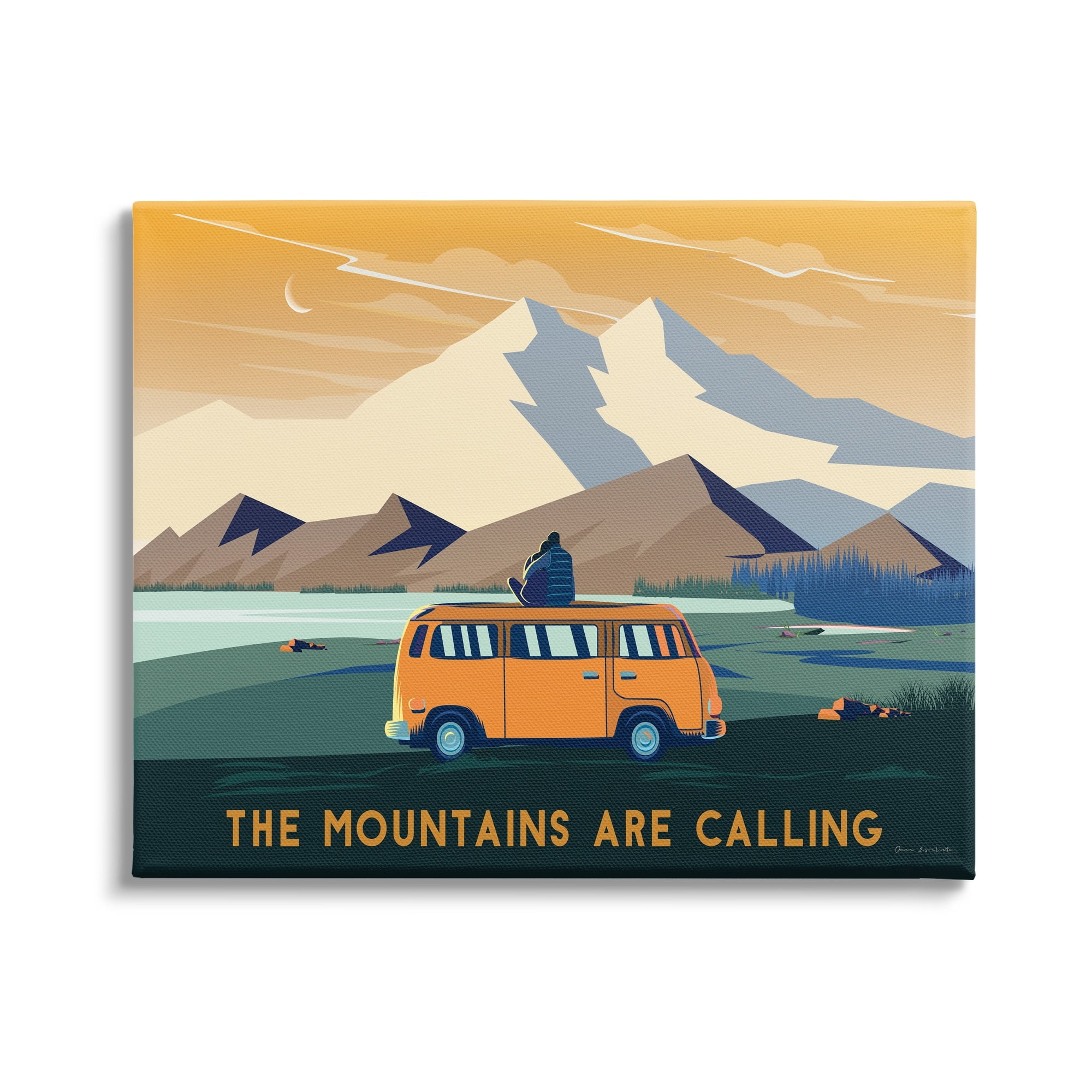 Stupell Industries Mountains Are Calling Bold Orange Van Travel Explore Quote Canvas Wall Art, 48 x 36, Design by Omar Escalante