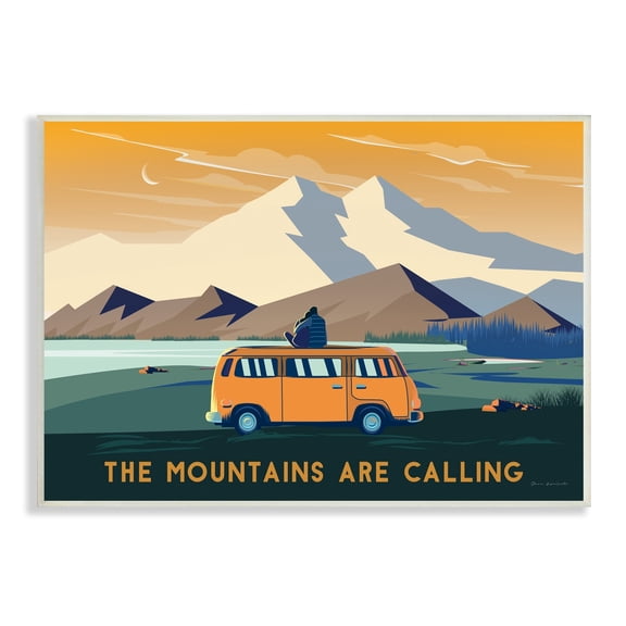 Stupell Industries Mountains Are Calling Bold Orange Van Travel Explore Quote Wood Wall Art, 19 x 13, Design by Omar Escalante