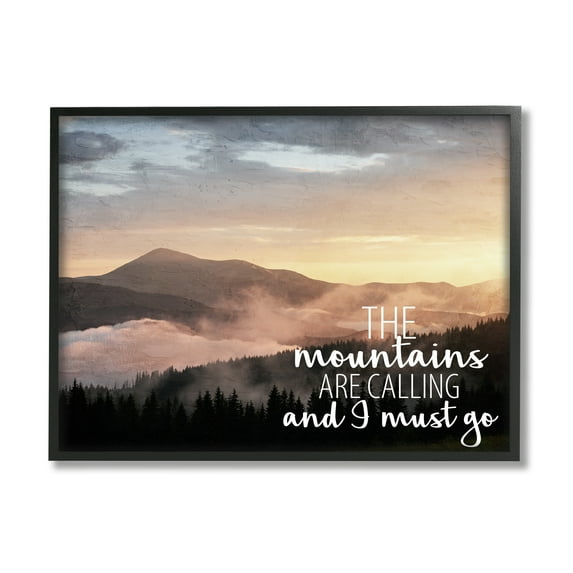 Stupell Industries Mountains Are Calling Landscape Landscape Painting Black Framed Art Print Wall Art, 20 x 16
