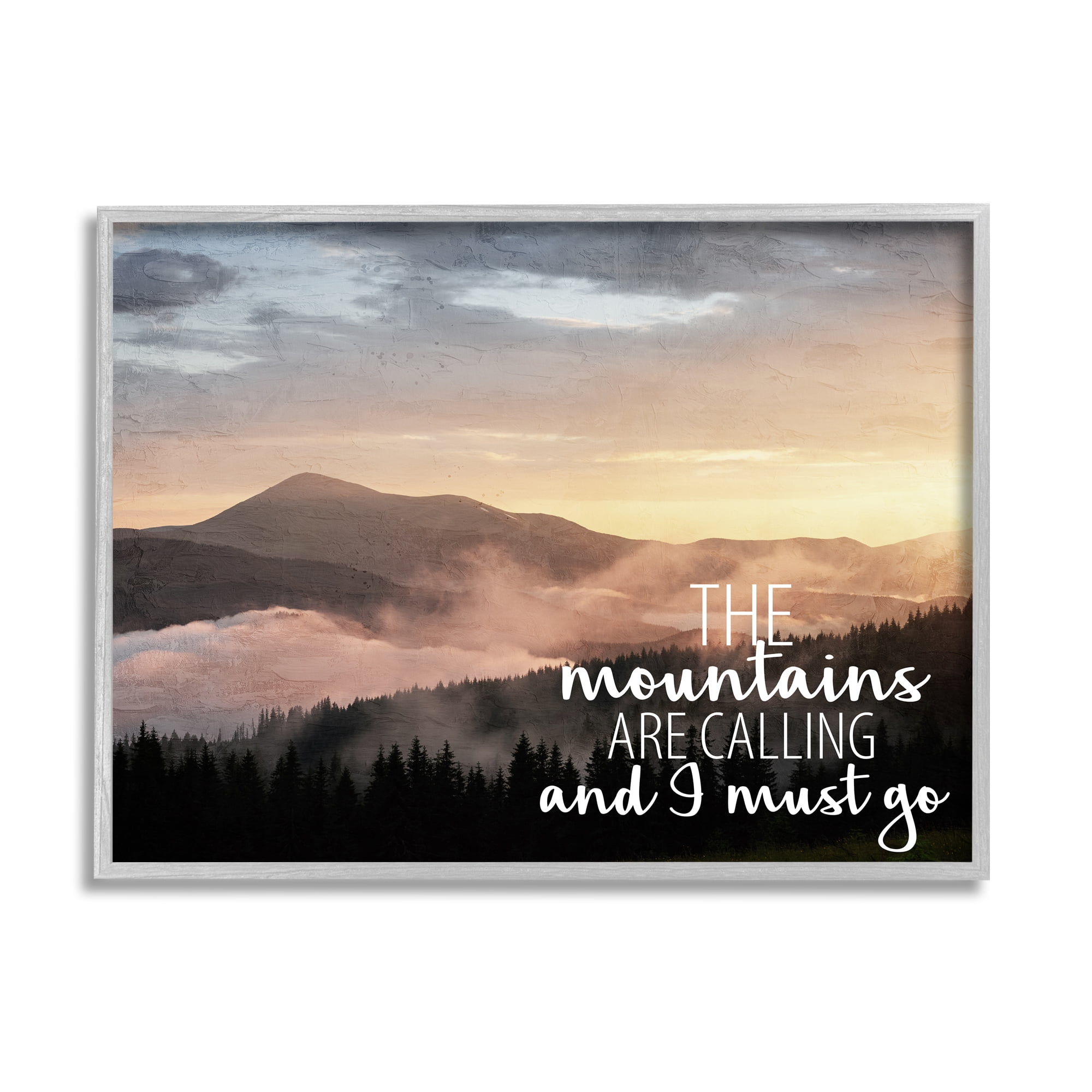 Stupell Industries Mountains Are Calling Landscape Landscape Painting Gray Framed Art Print Wall Art, 30 x 24