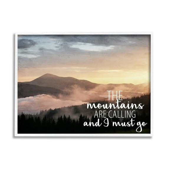 Stupell Industries Mountains Are Calling Landscape Landscape Painting White Framed Art Print Wall Art, 30 x 24