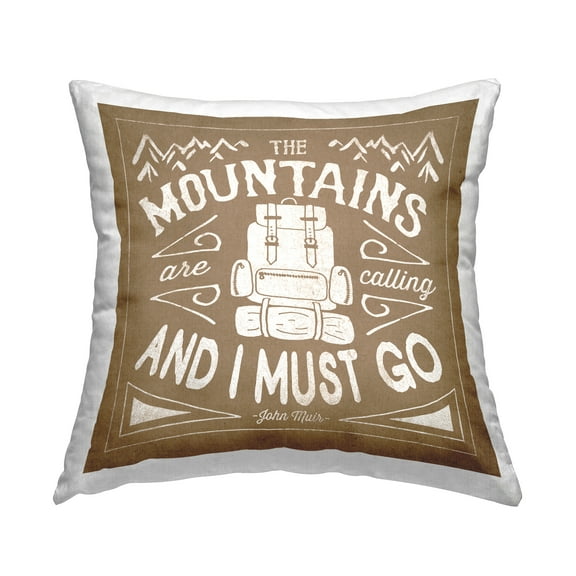 Stupell Industries Mountains Are Calling Phrase Square Decorative Printed Throw Pillow, 18 x 18