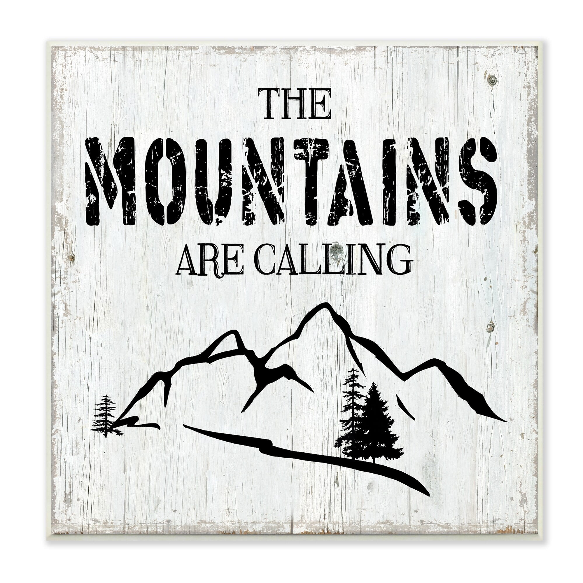 Rustic White Wood Mountain Phrase Wall Plaque, 12 x 12