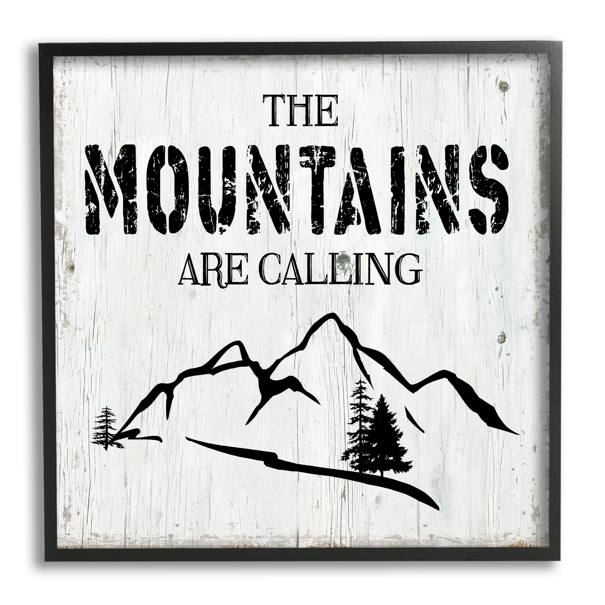 Stupell Industries Mountains Are Calling Rustic Phrase Distressed Plank Pattern, 12 x 12,Design by CAD Designs