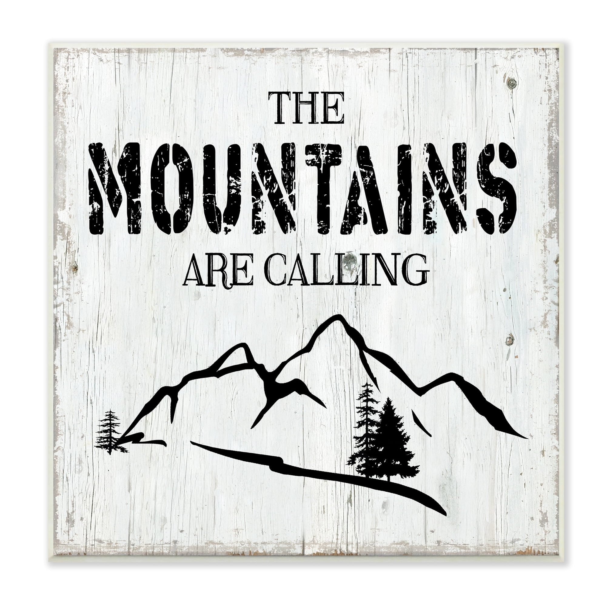 Stupell Industries Mountains Are Calling Rustic Phrase Distressed Plank Pattern, 12 x 12,Design by CAD Designs