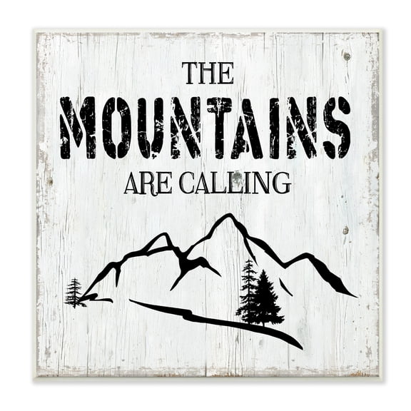 Stupell Industries Mountains Are Calling Rustic Phrase Distressed Plank Pattern, 12 x 12,Design by CAD Designs