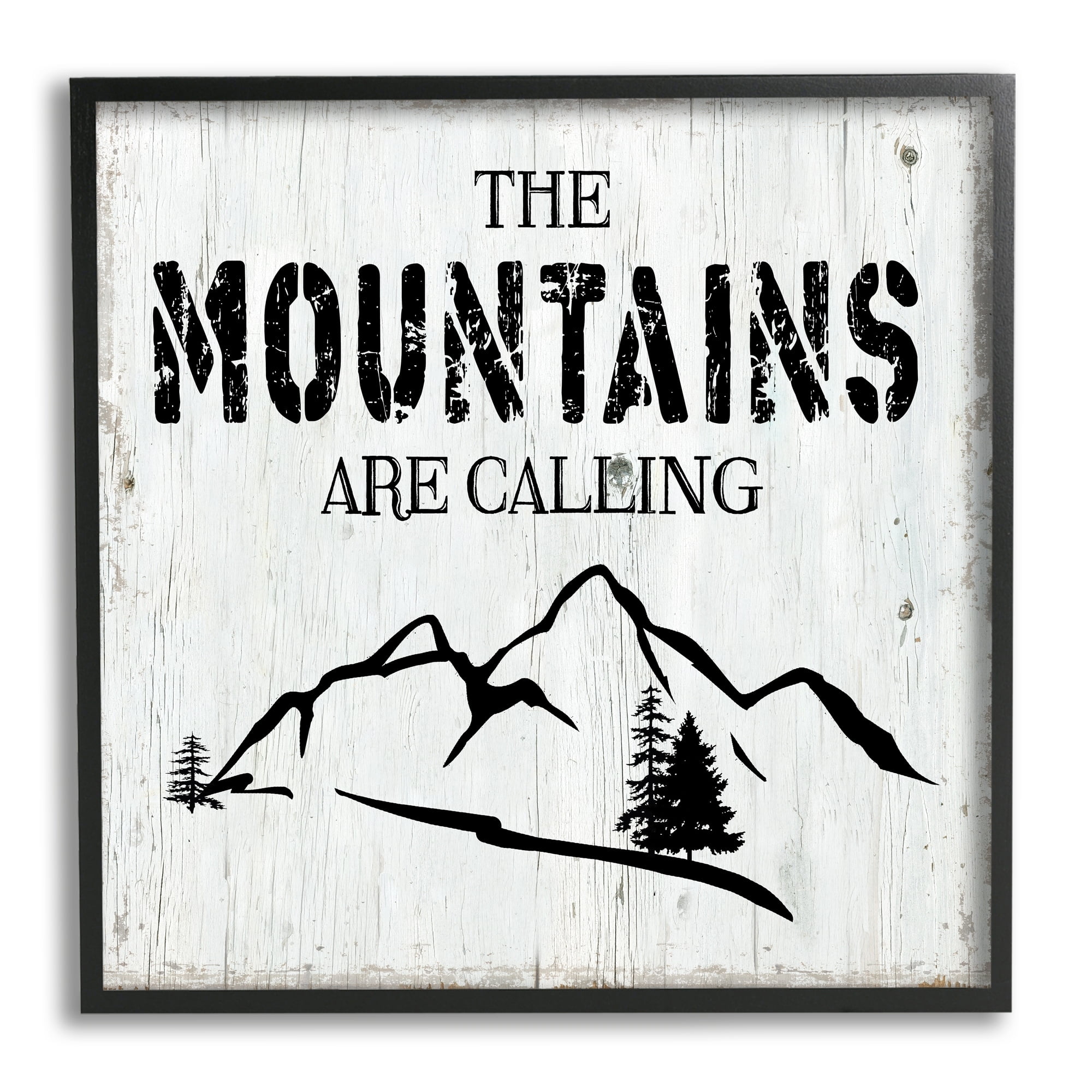 Stupell Industries Mountains Are Calling Rustic Phrase Distressed Plank Pattern, 17 x 30,Design by CAD Designs