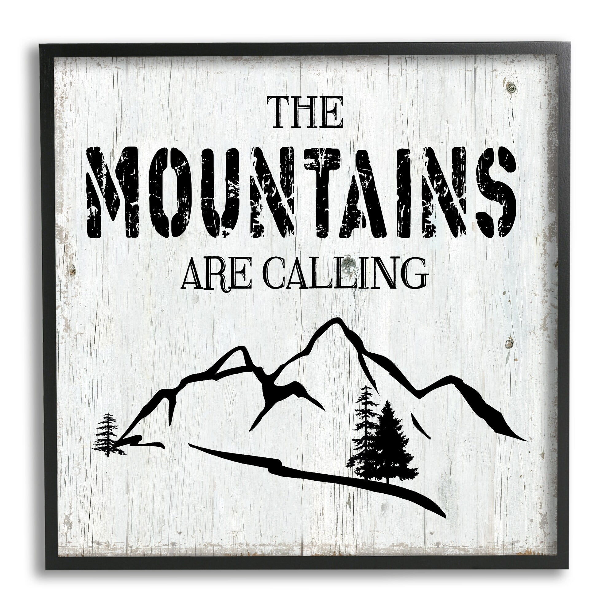 Stupell Industries Mountains Are Calling Rustic Phrase Distressed Plank Pattern, 24 x 24,Design by CAD Designs