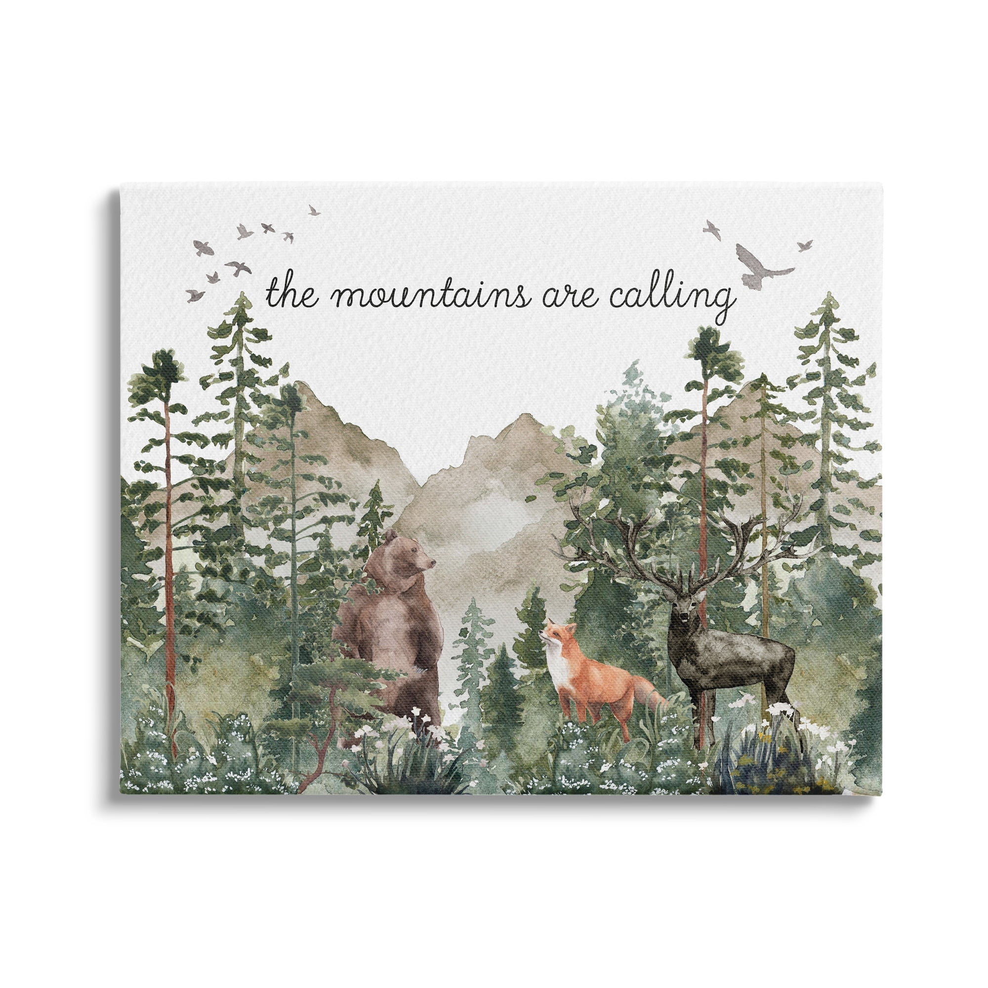 Stupell Industries Mountains Are Calling Wilderness Animals Woodlands Trees Canvas Wall Art, 20 x 16, Design by Amy Brinkman
