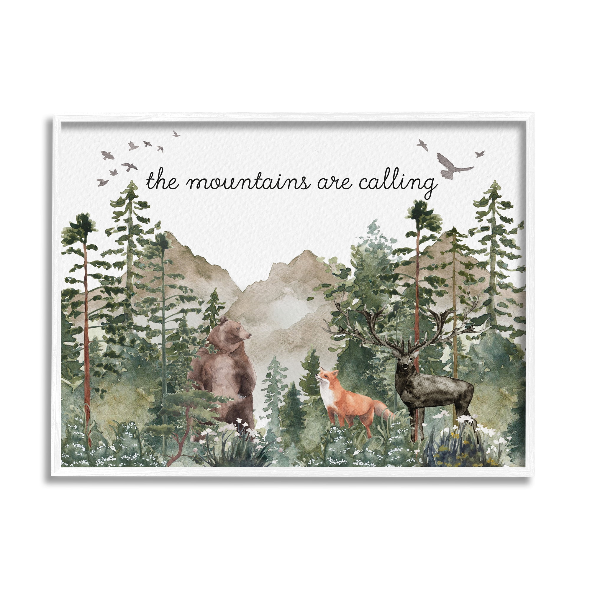Stupell Industries Mountains Are Calling Wilderness Animals Woodlands Trees Framed Wall Art, 30 x 24, Design by Amy Brinkman