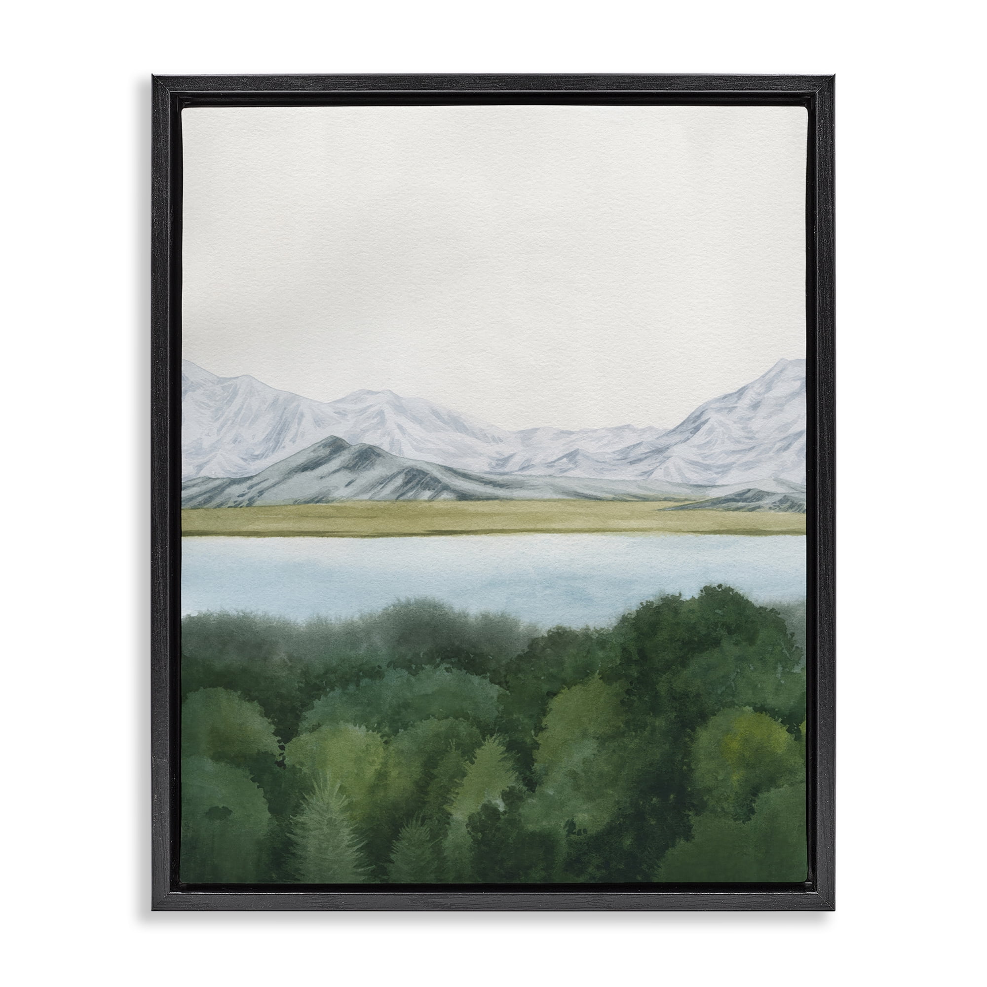 Stupell Industries Mountains Beyond Forest Landscape & Nature Painting Black Floater Framed Canvas Art Print Wall Art, 25 x 31