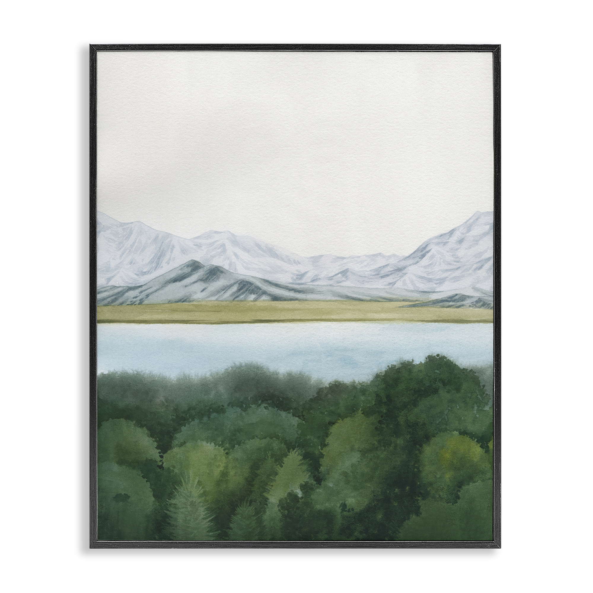 Stupell Industries Mountains Beyond Forest Landscape & Nature Painting Black Framed Art Print Wall Art, 11 x 14