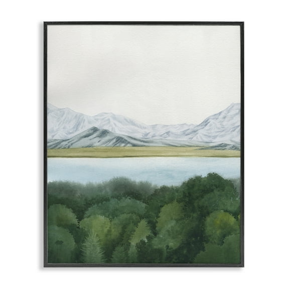 Stupell Industries Mountains Beyond Forest Landscape & Nature Painting Black Framed Art Print Wall Art, 11 x 14