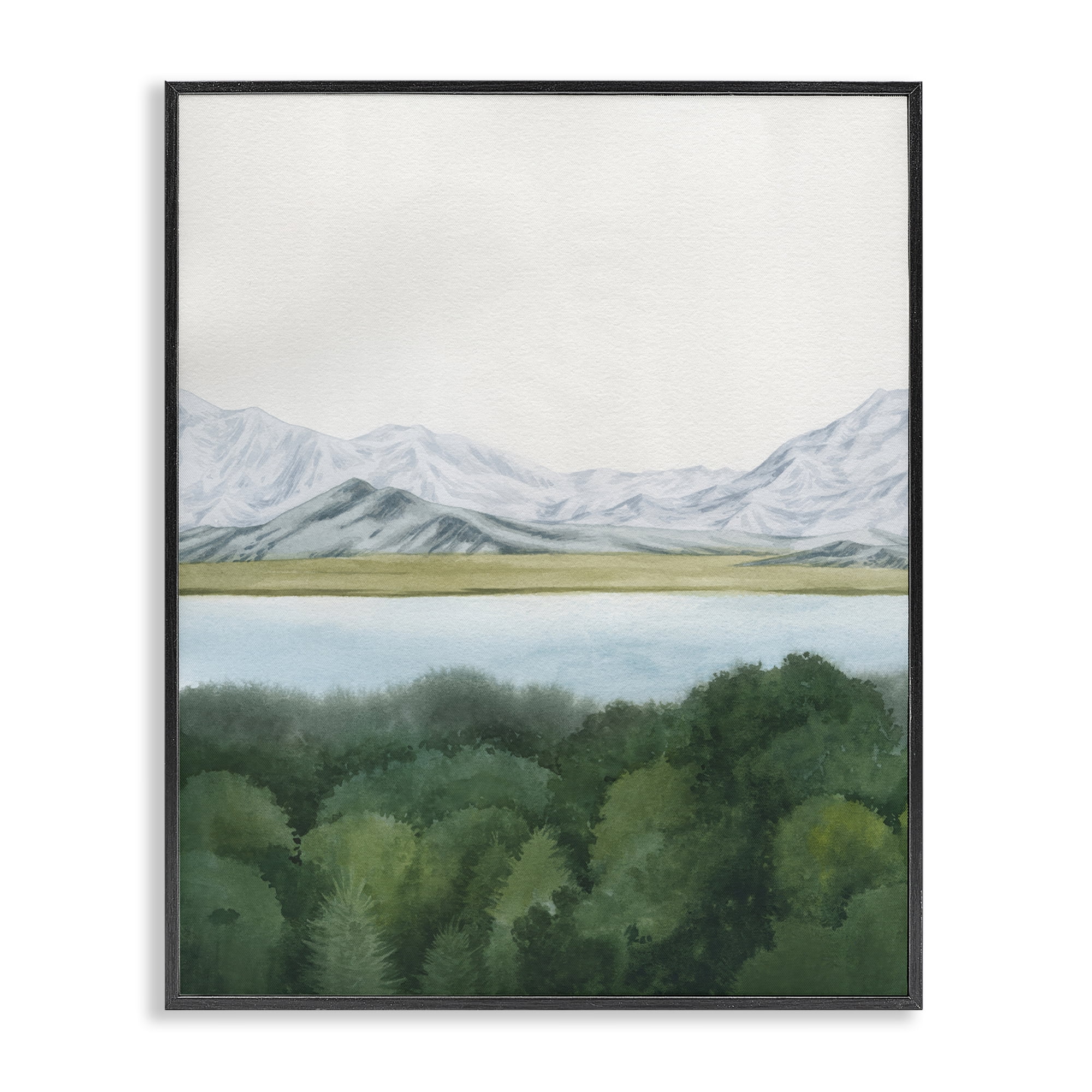 Stupell Industries Mountains Beyond Forest Landscape & Nature Painting Black Framed Art Print Wall Art, 16 x 20
