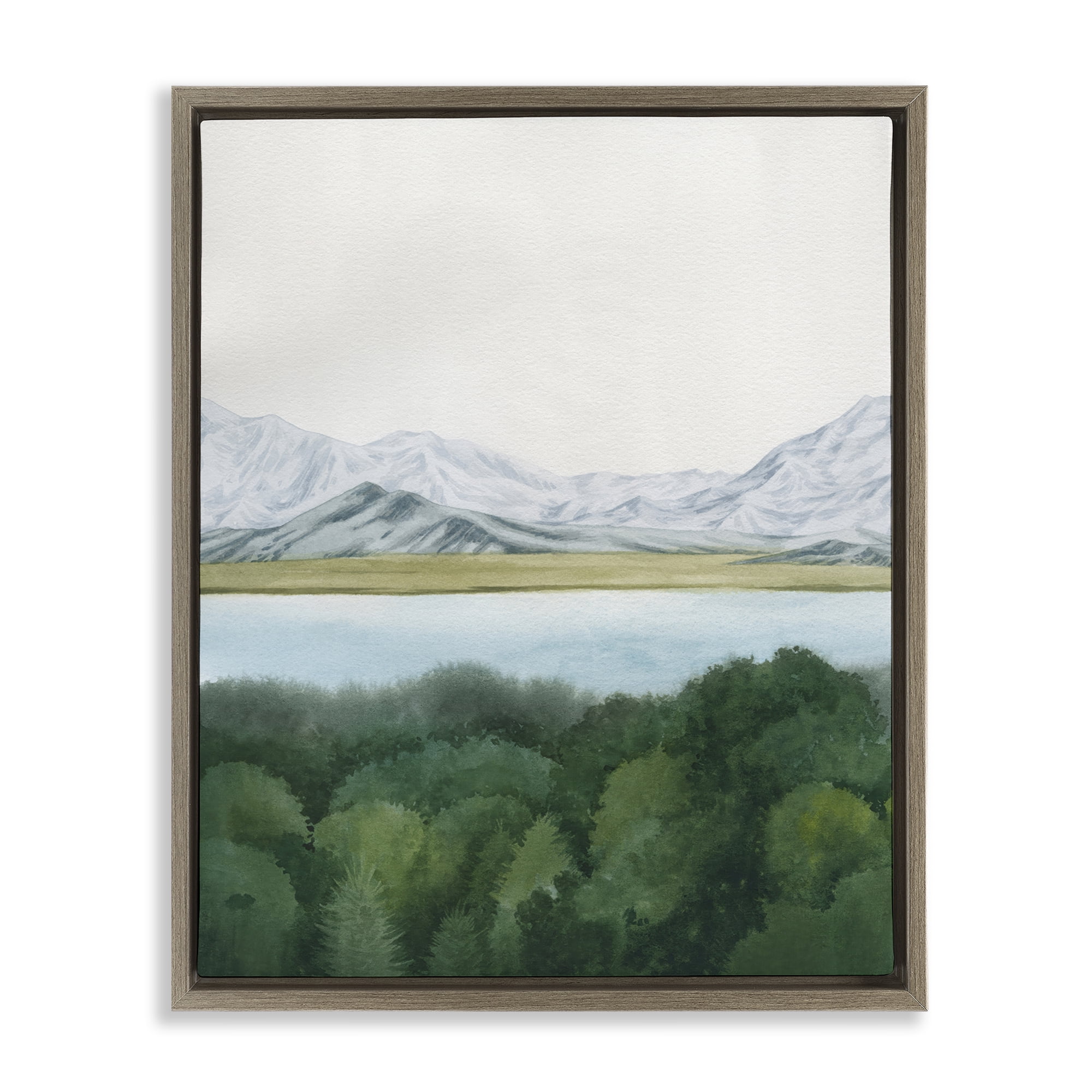 Stupell Industries Mountains Beyond Forest Landscape & Nature Painting Brown Floater Framed Canvas Art Print Wall Art, 17 x 21
