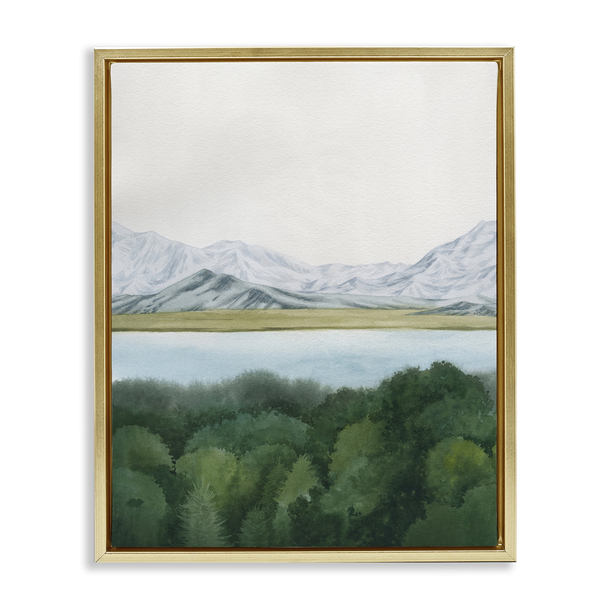Stupell Industries Mountains Beyond Forest Landscape & Nature Painting Gold Floater Framed Canvas Art Print Wall Art, 25 x 31