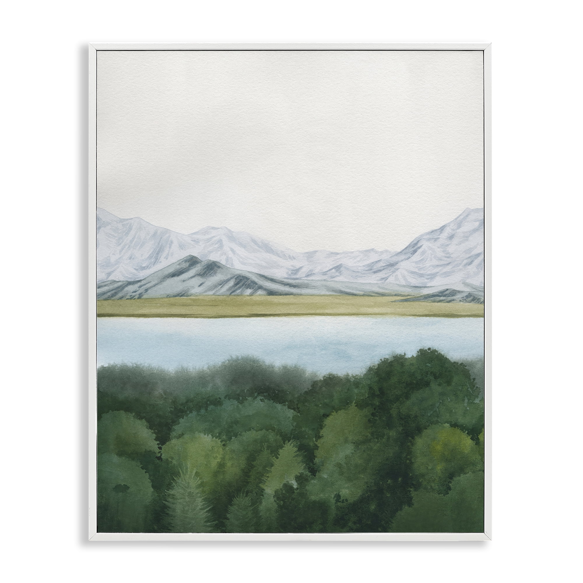 Stupell Industries Mountains Beyond Forest Landscape & Nature Painting White Framed Art Print Wall Art, 11 x 14